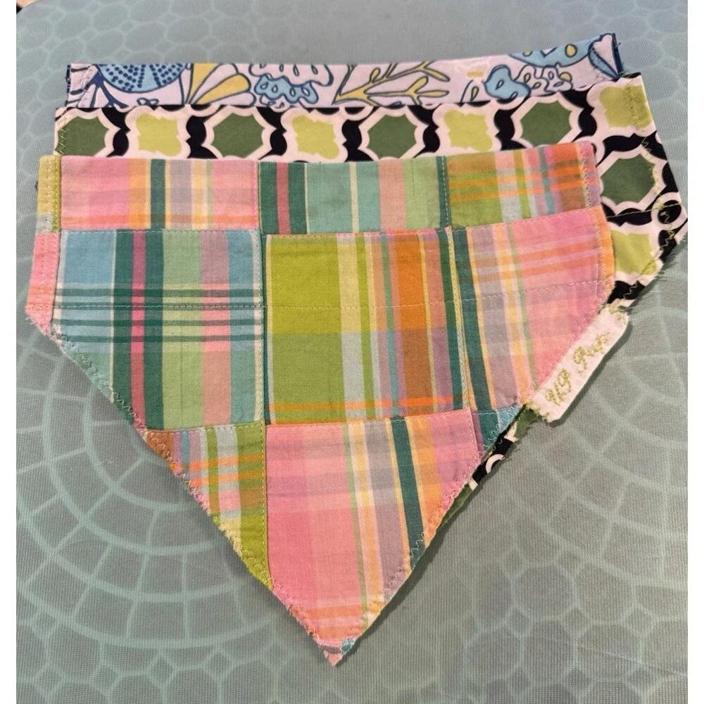 Dog Bandana Lot Of 3 Upcycled Fabric Handmade See Photos Slide On Collar
